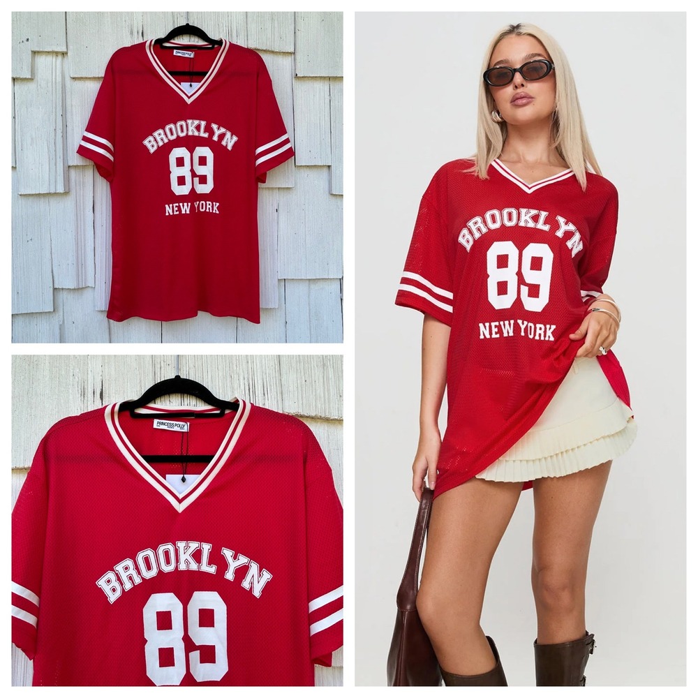 Princess Polly Michail Jersey Mini Dress Red Brooklyn 89 Graphic Mesh Womens 2